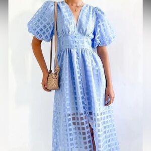 Puff Sleeve Blue Dress